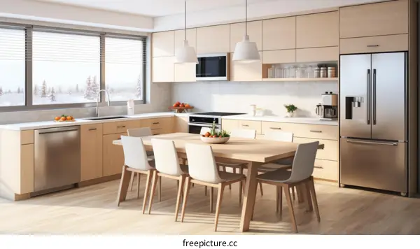 A Modern Kitchen With Wood Cabinets and a Large Island