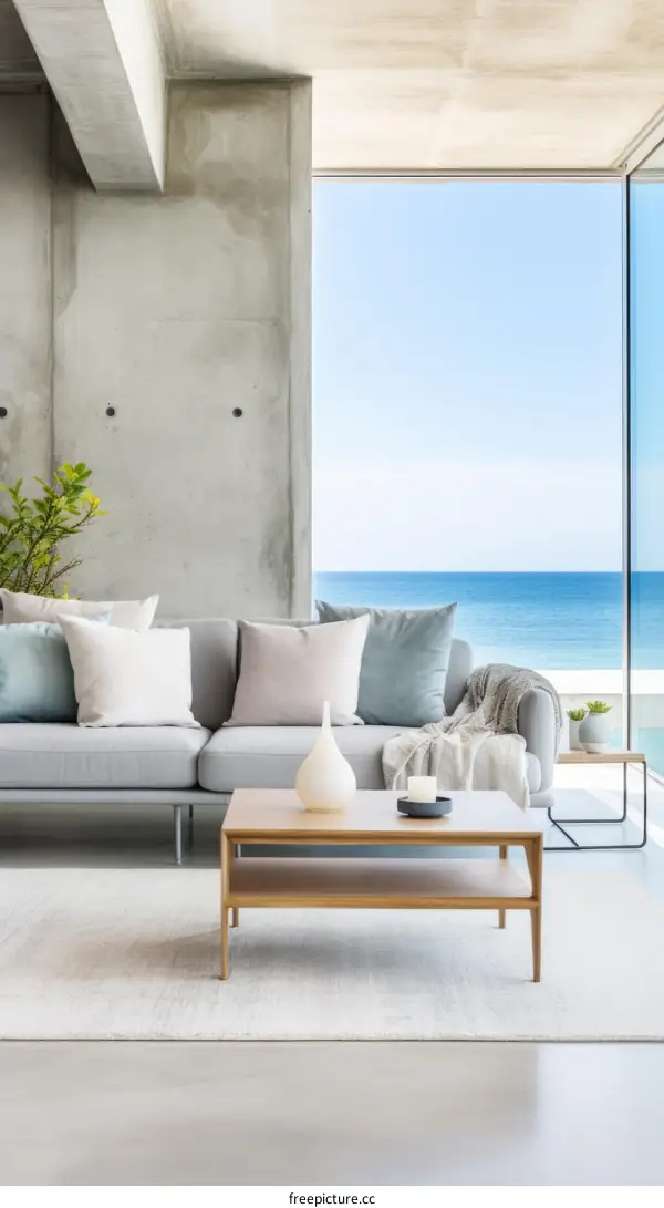 Modern coastal living room with ocean views