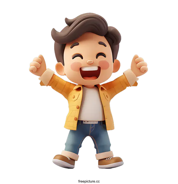 [Transparent Background PNG]Cheerful 3D Cartoon Character of a Boy