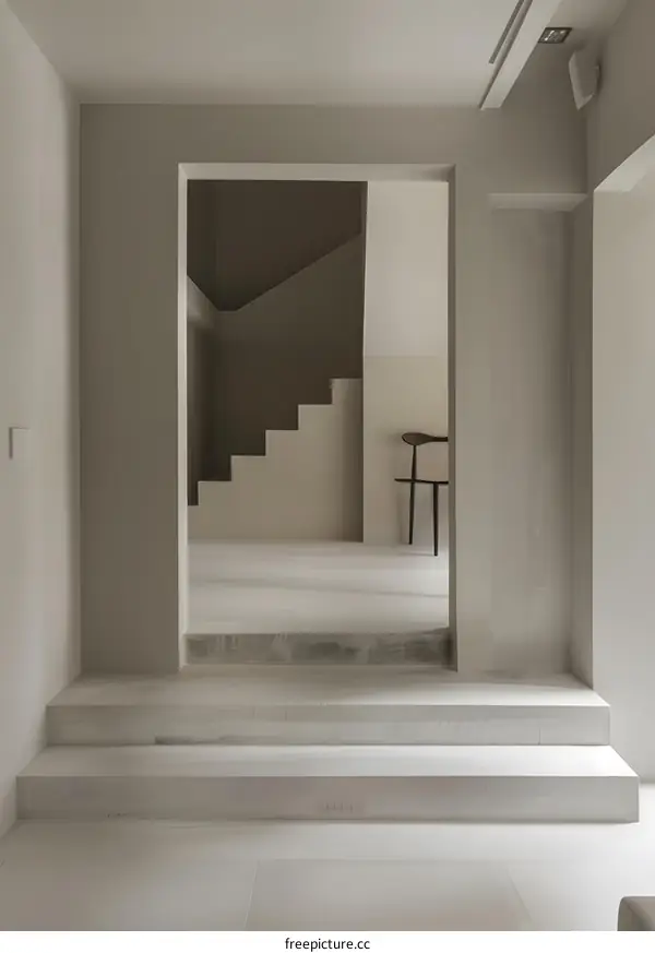 Modern Minimalist Interior Design with Beige Walls and Wooden Stairs