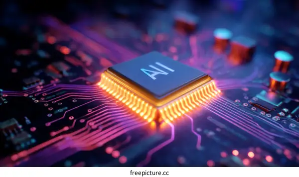 AI Chip on Circuit Board Close Up