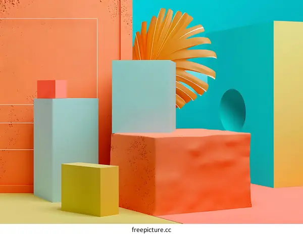 Colorful Abstract Geometric Shapes With Palm Leaf