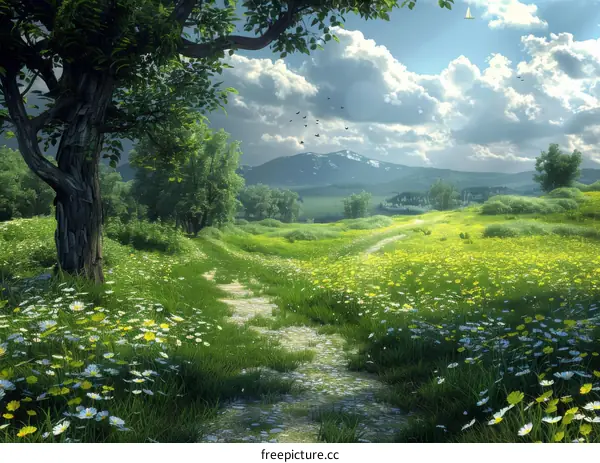 Countryside Abundant with Flowers and Plants