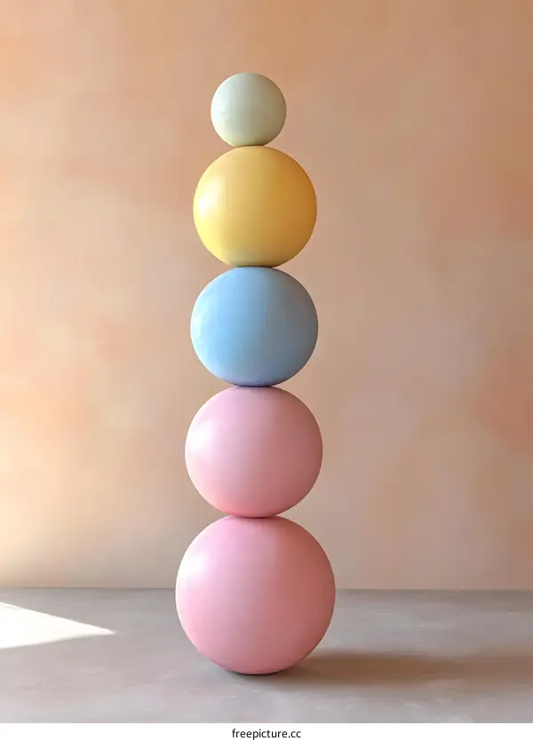 Stack of Colorful Spheres on a Minimalist Background