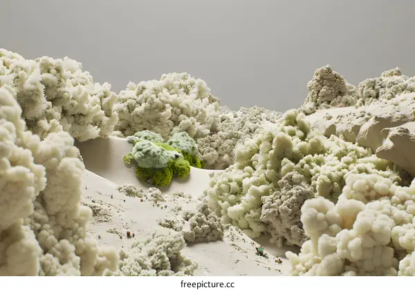 Abstract Minimalist Sand Dune Landscape with Green Moss