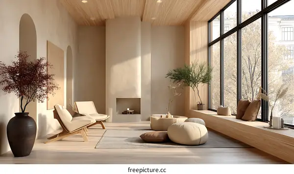 Modern Minimalist Living Room with Large Windows