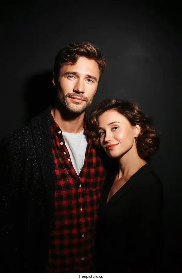 Couple Portrait Against Dark Background