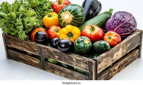 Assorted Fresh Produce in Wooden Crate