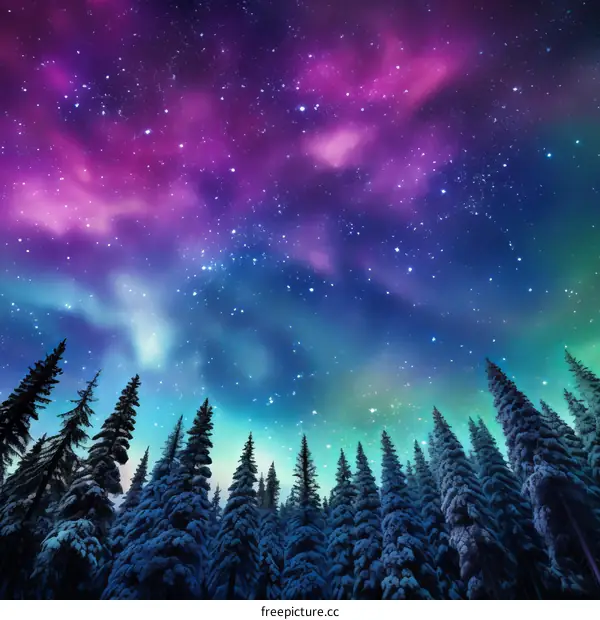 Aurora Borealis or Northern Lights in the Winter Night Sky