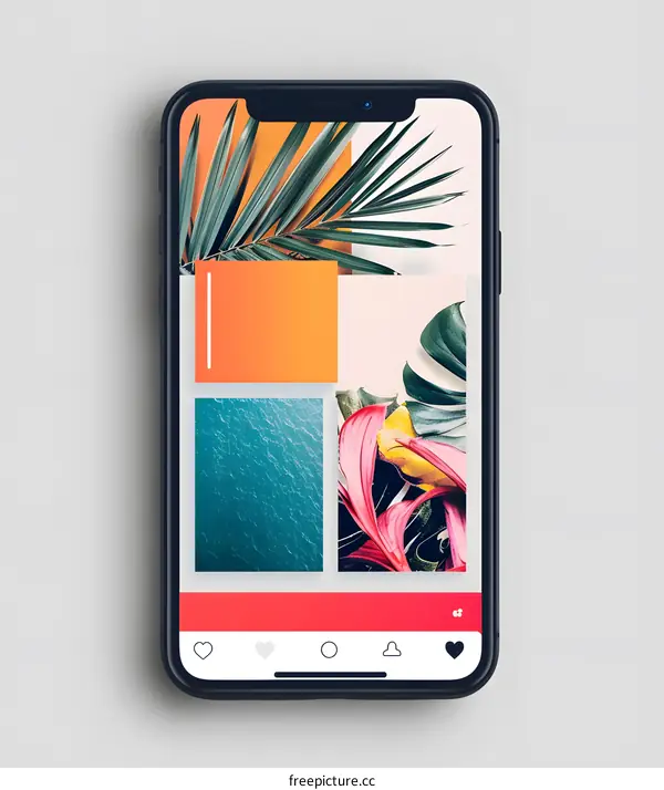Tropical Leaf Collage on Smartphone Screen