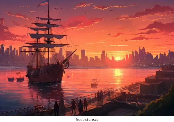 Sunset Sailboat on the Hudson River with New York City Skyline