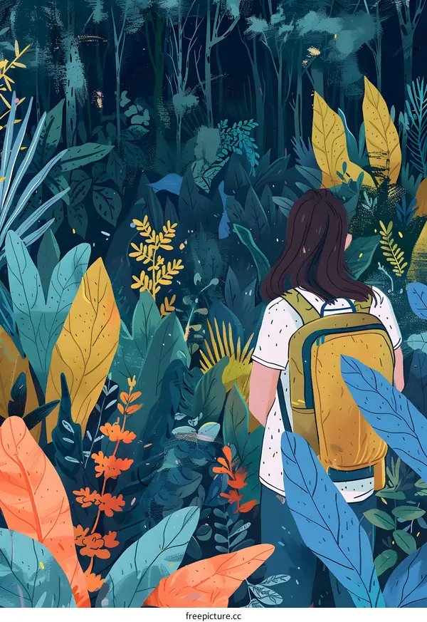 Woman Hiking Through Lush Jungle