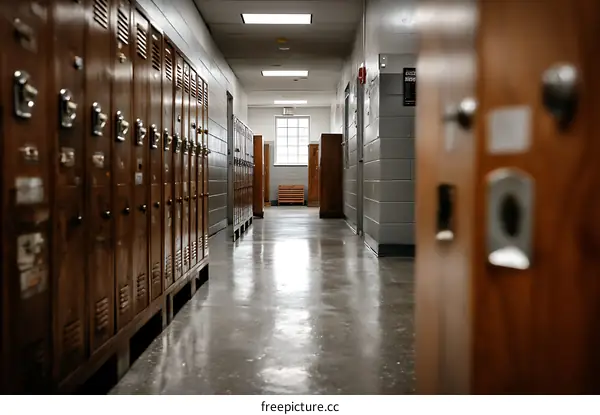 Empty School Corridor with Lockers