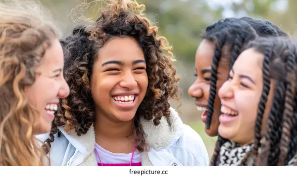 Four Diverse Teenage Girls Laughing Together