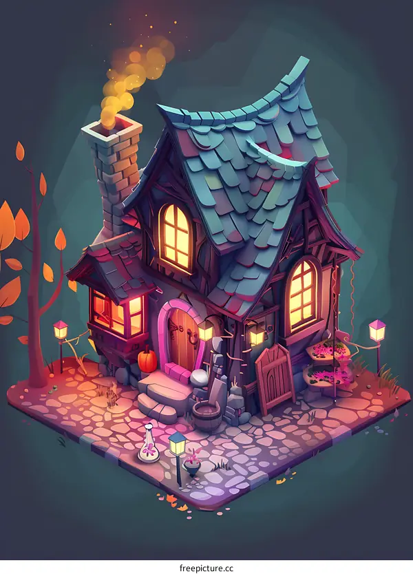 Fantasy Cottage with Smoke Coming from Chimney