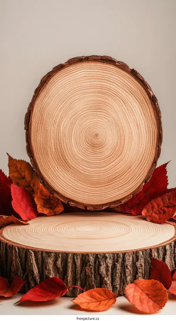 Autumn Wooden Display Stand with Autumn Leaves