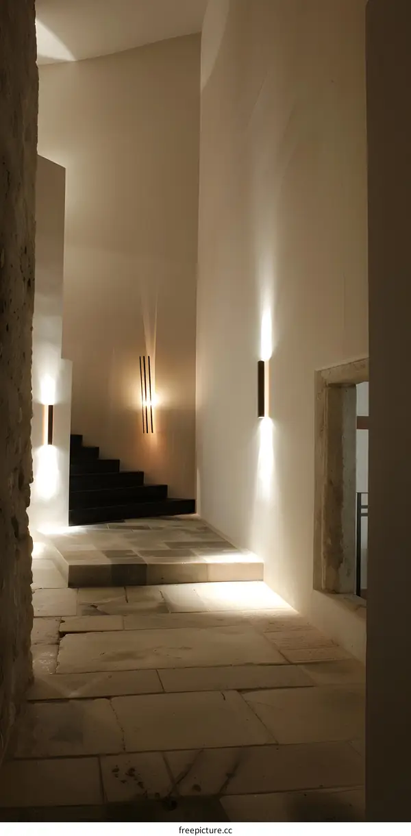 Modern Minimalist Staircase Interior Design With Warm Lighting
