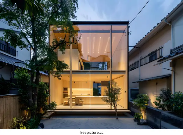 Modern Japanese House with Glass Walls and Garden