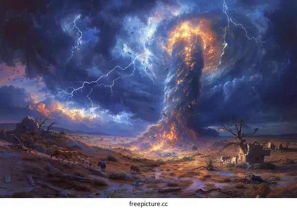 Fantasy landscape with a tornado