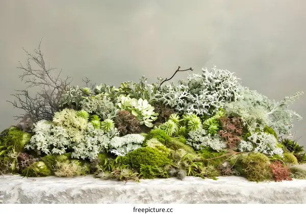 Green Moss and Succulents Arrangement on Tabletop