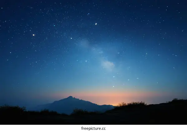 Starry Night Sky Over Mountain Silhouette
