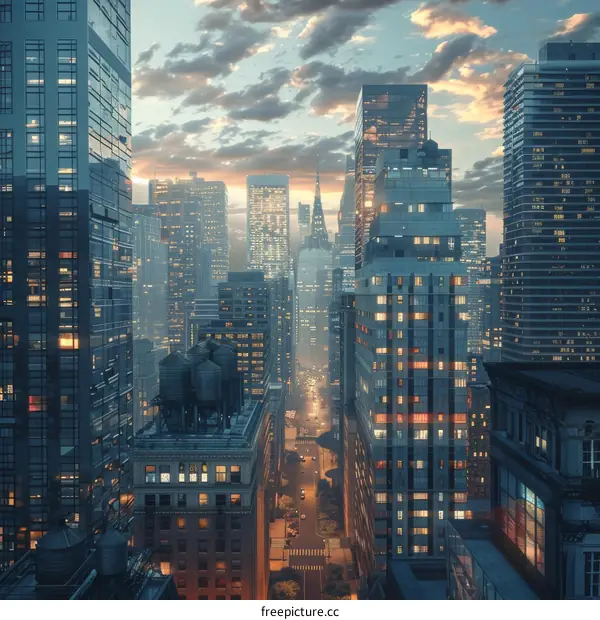 Aerial View of a Bustling City at Dusk