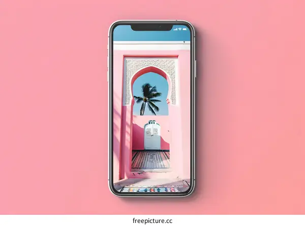 Pink Wall Smartphone Screen With Archway And Palm Tree