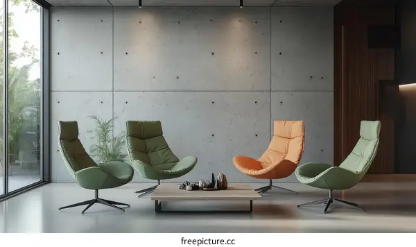 Modern Lounge Chairs in a Concrete Interior
