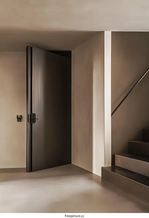 Modern Interior Design With Wooden Door and Metal Staircase