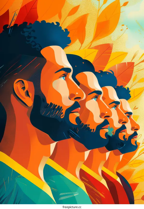 Four men with different skin tones and hairstyles