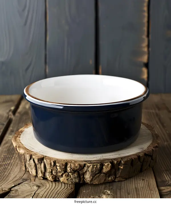 Empty Blue Ceramic Bowl On Wooden Background