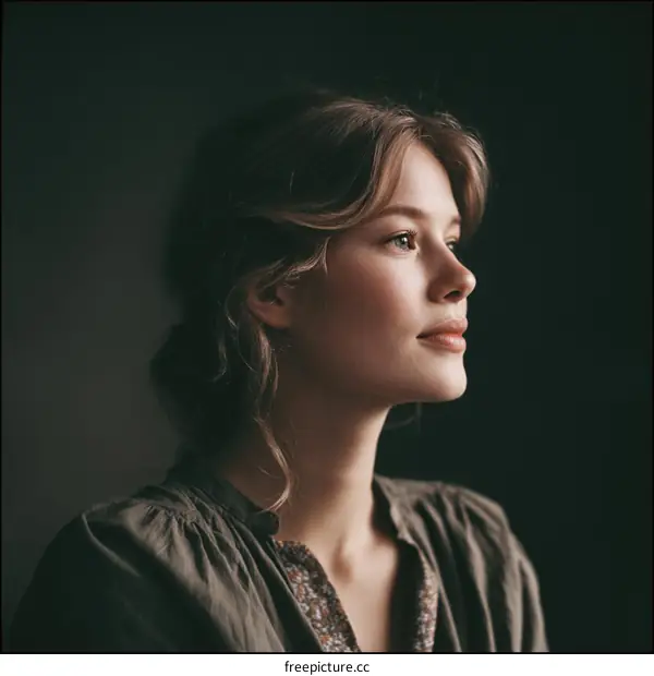 Portrait of a Thoughtful Woman in Profile View