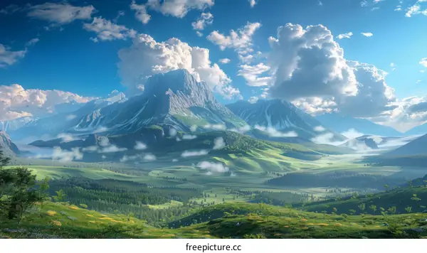 Majestic Mountain Valley Landscape Under a Vast Sky