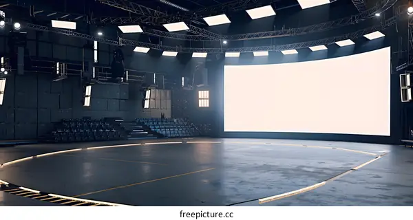 Empty Stage with Blank Screen in Futuristic Studio