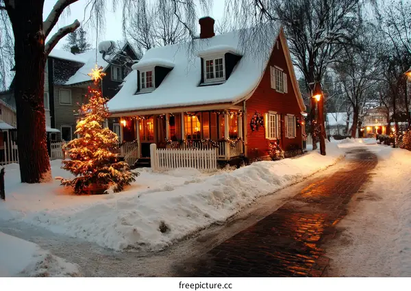 Snowy Christmas Evening in a Cozy Town