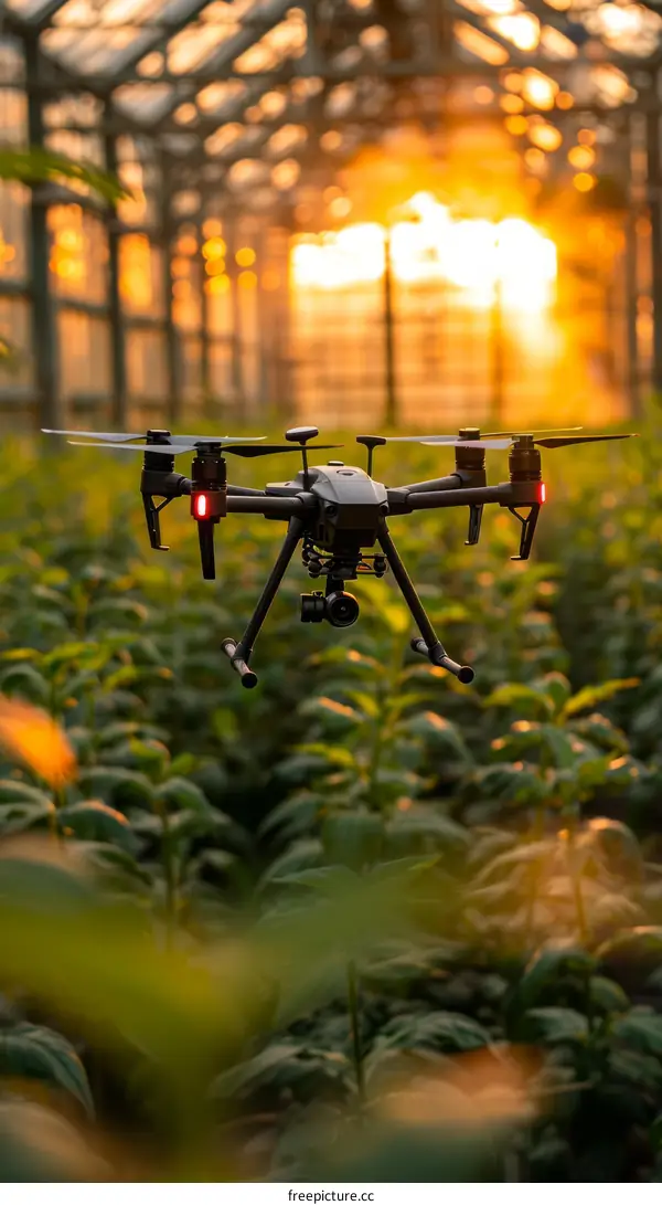 Agriculture Technology: Monitoring Crops with Drones at Sunset