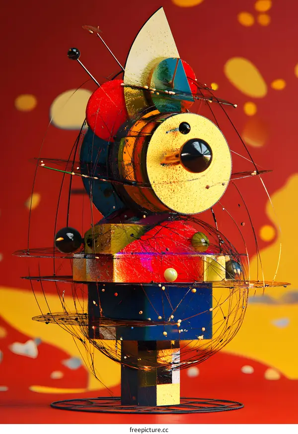 Abstract Geometric 3D Art with Red Gold and Blue Colors