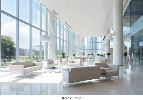 Modern and Airy Office Lobby with Comfortable Seating