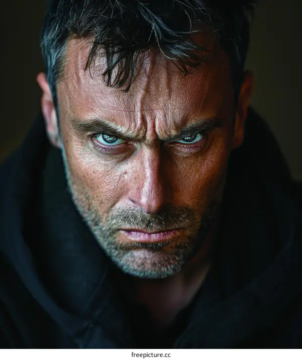 Portrait of an intense man with green eyes