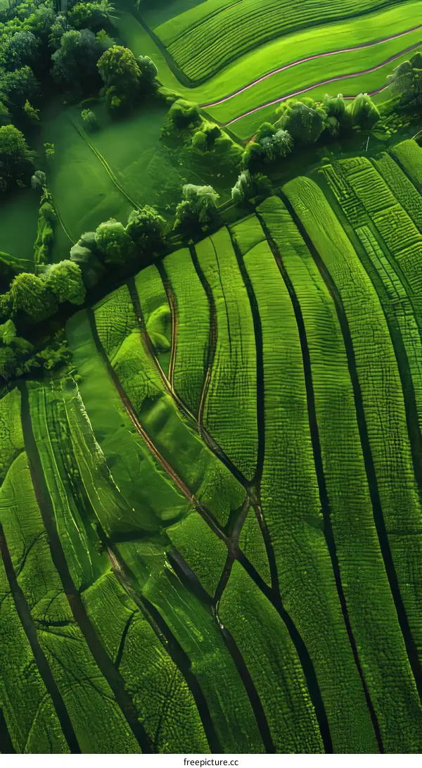 Green fields with trees from above