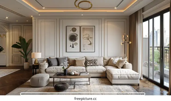 Modern and Elegant Living Room Design with Large Windows