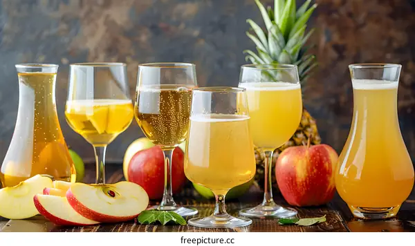 Apple Cider and Fresh Apples  on Wooden Table