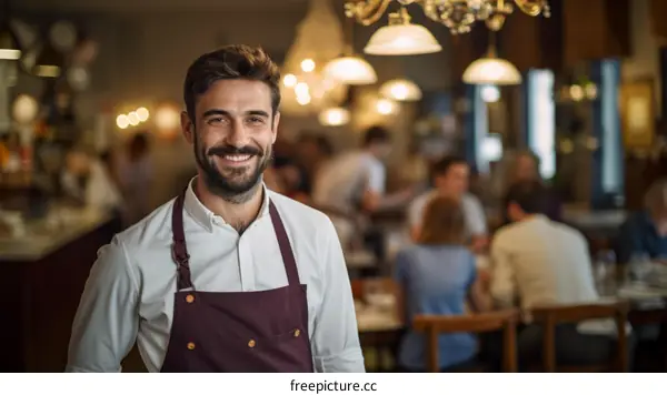 Portrait of a happy waiter in a restaurant