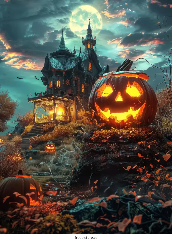 Spooky Halloween Haunted House at Night