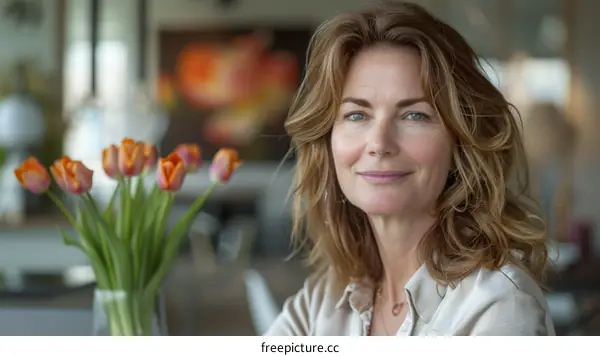portrait of a smiling woman with flowers