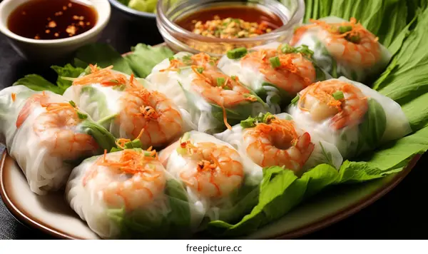 Fresh and delicious Vietnamese spring rolls with shrimp, vegetables, and rice paper