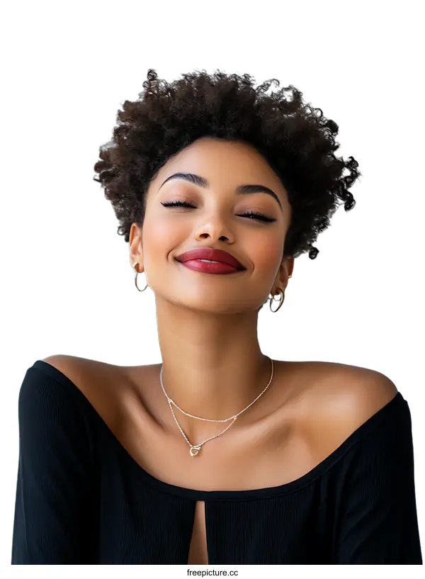 [Transparent Background PNG]Portrait of a Young Black Woman with Short Curly Hair