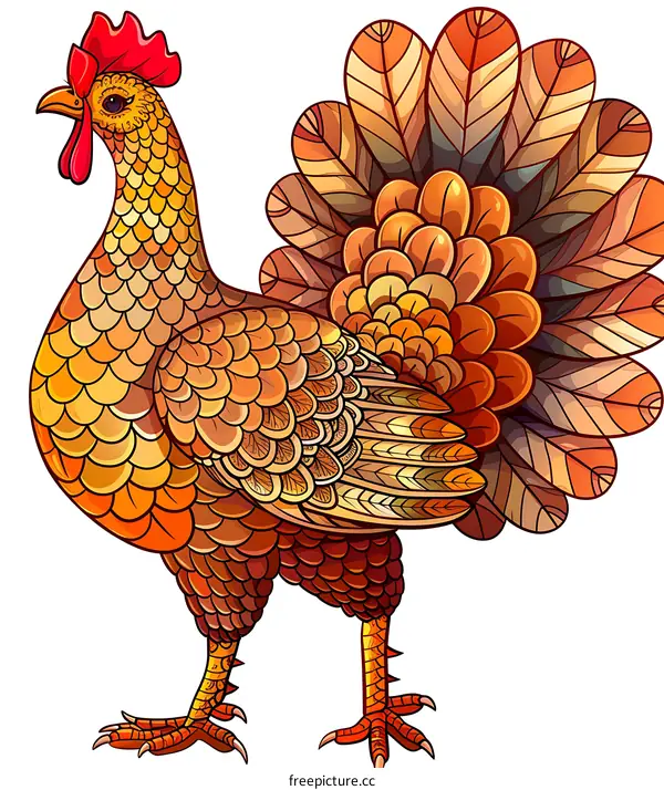 Colorful Rooster Illustration with Detailed Feathers
