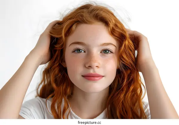 Portrait of a beautiful young redheaded girl with freckles