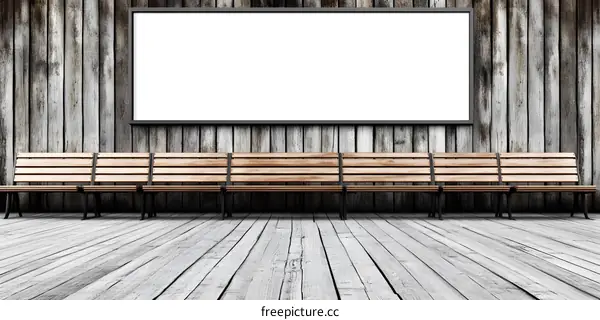 Blank Billboard with Wooden Bench